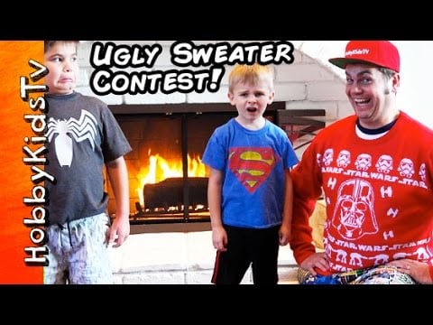 This idea created by HobbyKidsTV. HobbyDad shows off his ugly Star Wars sweater collection. Leave your comments of the one you like the least. Give a thumbs up to HobbyDad for being a good sport taking a beating of pillows from the HobbyKids. Ouch. Click here to Subscribe: http://www.youtube.com/subscription_center?add_user=HobbyKidsTV

New videos everyday! Please THUMBS UP, SHARE, and SUBSCRIBE. 

 ---TOY VIDEOS---
Giant Eggs: http://www.youtube.com/playlist?list=PLzDMAGLsSlZoNvpGg-ijs4DlYu2RMSOxo

Educational Vids:
http://www.youtube.com/playlist?list=PLzDMAGLsSlZo8aAHrPRzVmM_oW_hZtxdO

SuperHero Playlist: http://www.youtube.com/playlist?list=PLzDMAGLsSlZrqNR6cOqf0ikhuAmrwGteG

Lego Playlist: https://www.youtube.com/watch?v=CM16X1BUy8Q&list=PLzDMAGLsSlZpnXutU1M3aPF1LRX6PEr9u

Surprise EGGS Playlist: http://www.youtube.com/watch?v=k3JtZaZrZ4U&list=PLzDMAGLsSlZo1RPO-0Nh2ejC62OoQO1-D

---OUR OTHER HOBBY CHANNELS---
HobbyGamesTV (Video Gaming):
http://www.youtube.com/user/HobbyGamesTV

HobbyKidsVids (Behind the Scenes): http://www.youtube.com/user/HobbyKidsVids

HobbyBabyTV (Learning Surprise Eggs)
http://www.youtube.com/user/HobbyBabyTV

HobbyKidsLand (Stories, Play)
http://www.youtube.com/user/HobbyToysTV

HobbyFoodTV (Family Recipes):
http://www.youtube.com/user/HobbyFoodTV

HobbyPigsTV (HobbyPig Videos):
http://www.youtube.com/user/HobbyPigsTV

---FIND US---
http://www.Twitter.com/HobbyKidsTV
http://www.instagram.com/hobbykidstv
https://www.facebook.com/pages/Hobbykidstv/257199541098328
http://www.HobbyKidsTV.com

---ABOUT HobbyKidsTV---
HobbyKidsTV is world renowned for being the first and original creator of all GIANT SURPRISE EGGS! It was our son's unique idea in 2013 to make a wonderful GIANT surprise for all our fans. Subscribe to HobbyKidsTV, the trusted brand of families across the globe. HobbyKidsTV produces clean family friendly kid shows. We collect all brands of toys to teach kids imaginative play through toy reviews. We love sharing fun educational learning. Join our HobbyFun today and subscribe for free!

---MUSIC BY---
epidemic sound
bad hair good groove 9
the angry robot mama
