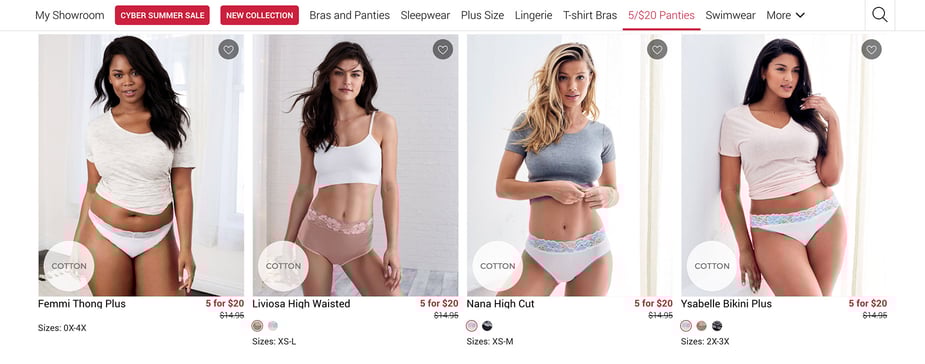 Sales section from Adore Me's E-commerce website