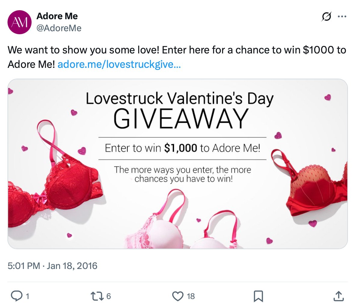 Adore Me Valentine's Day giveaway with red and pink lingerie