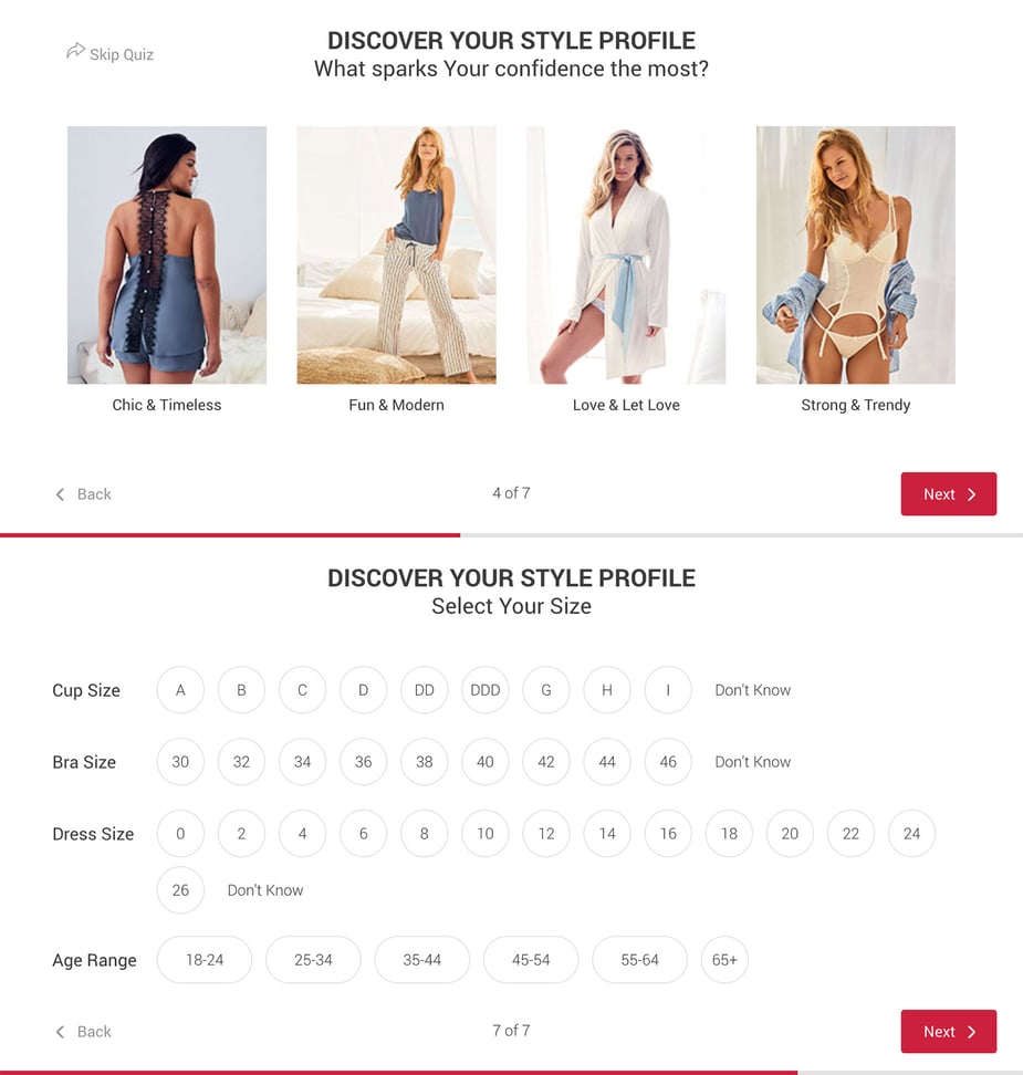 Adore Me's 'discover your style profile' quiz