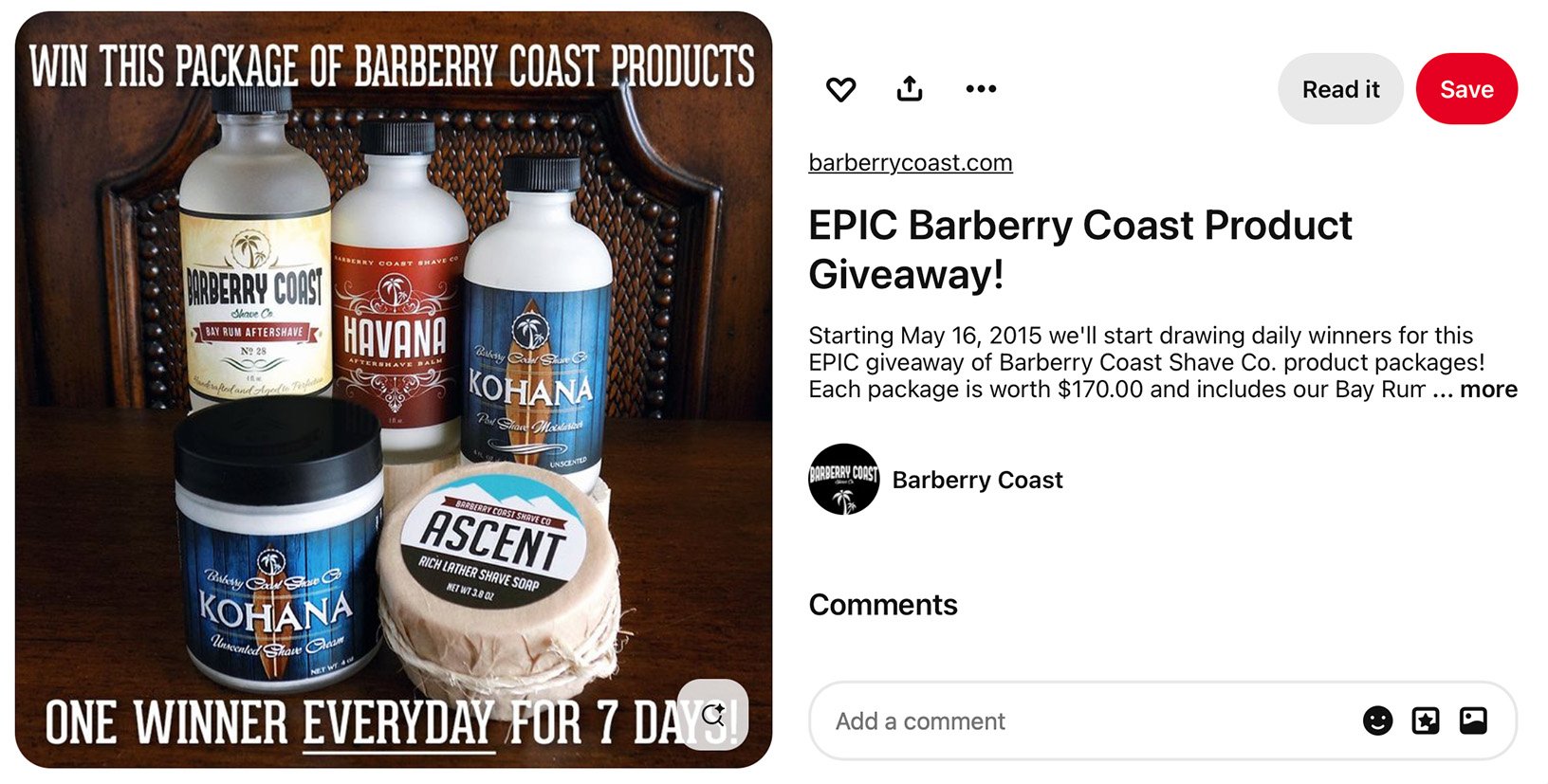 Barberry Coast product giveaway on Pinterest