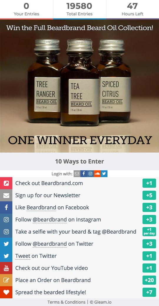 Beardbrand's Gleam Competitions campaign widget