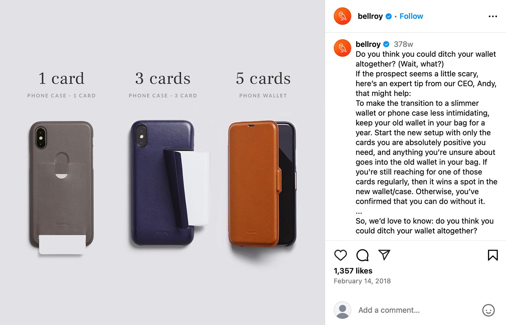 Bellroy giveaway promotion on Instagram