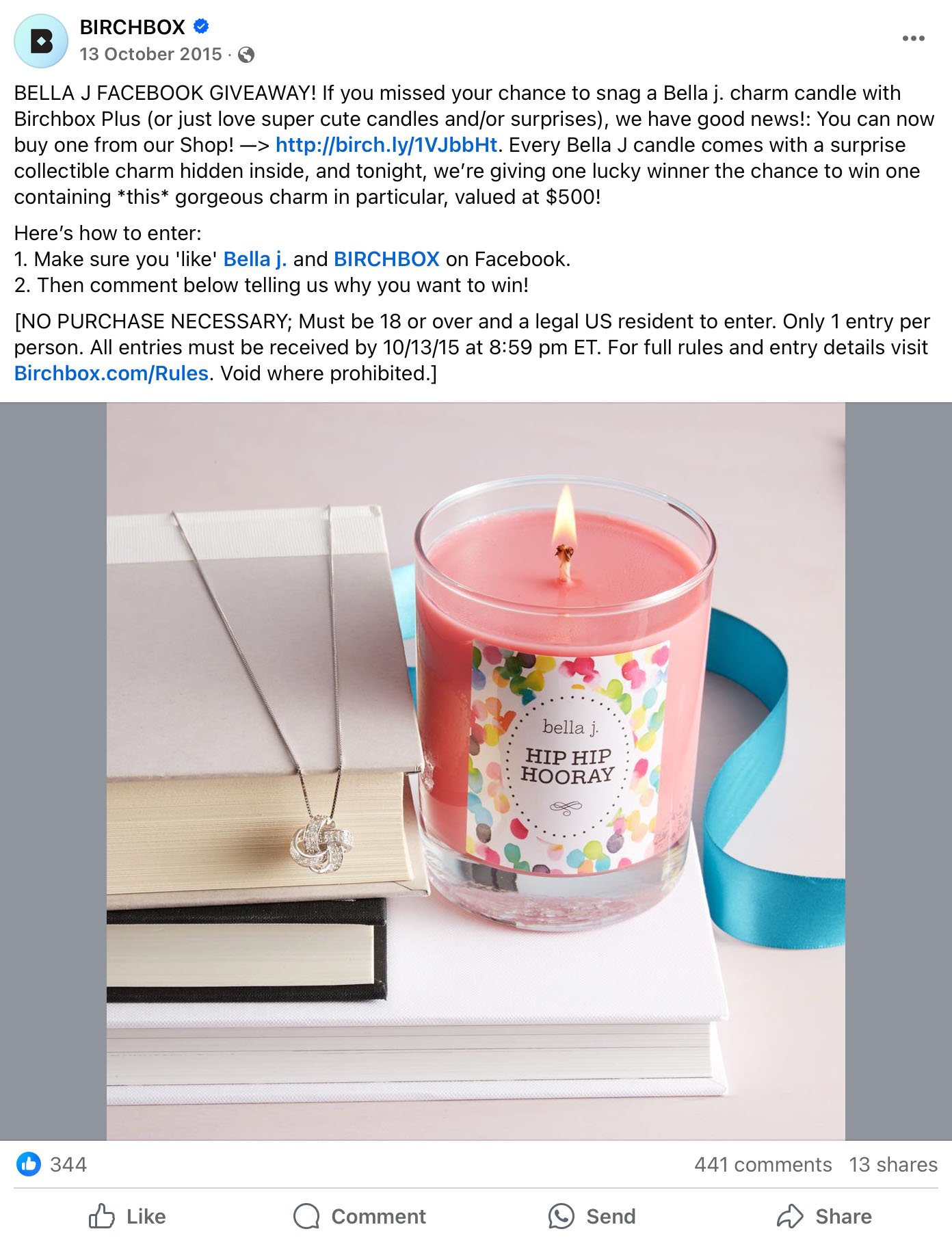 Facebook post by Birchbox featuring a Birchbox subscription box and pink headphones in a giveaway promotion