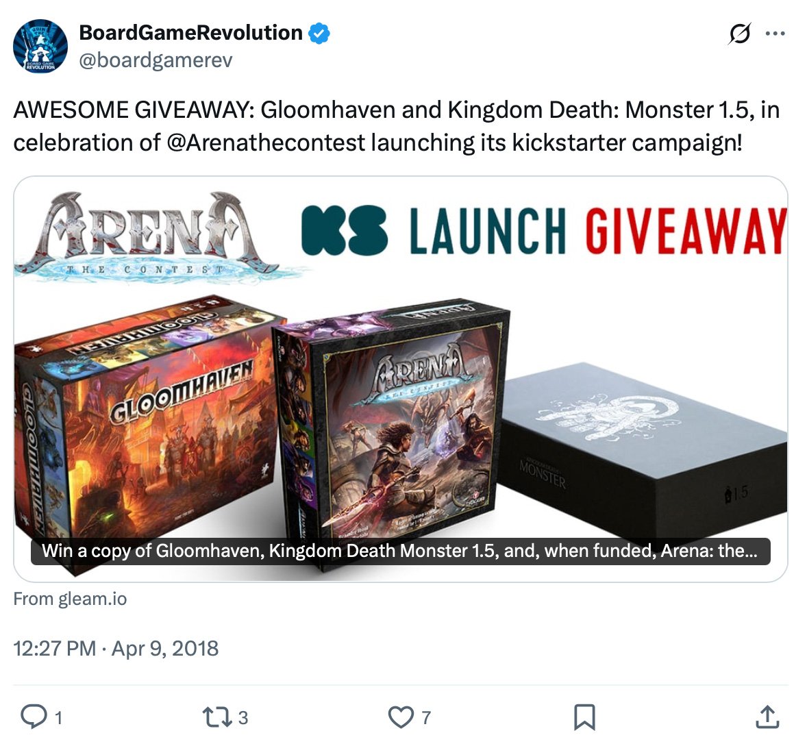 Board Game Revolution giveaway promotion on Twitter