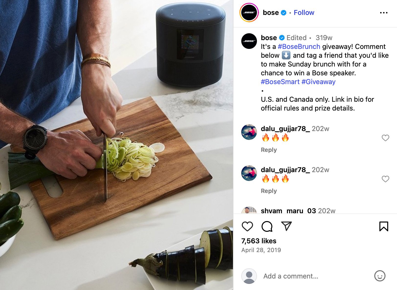 Chopping vegetables with a Bose speaker nearby on a countertop