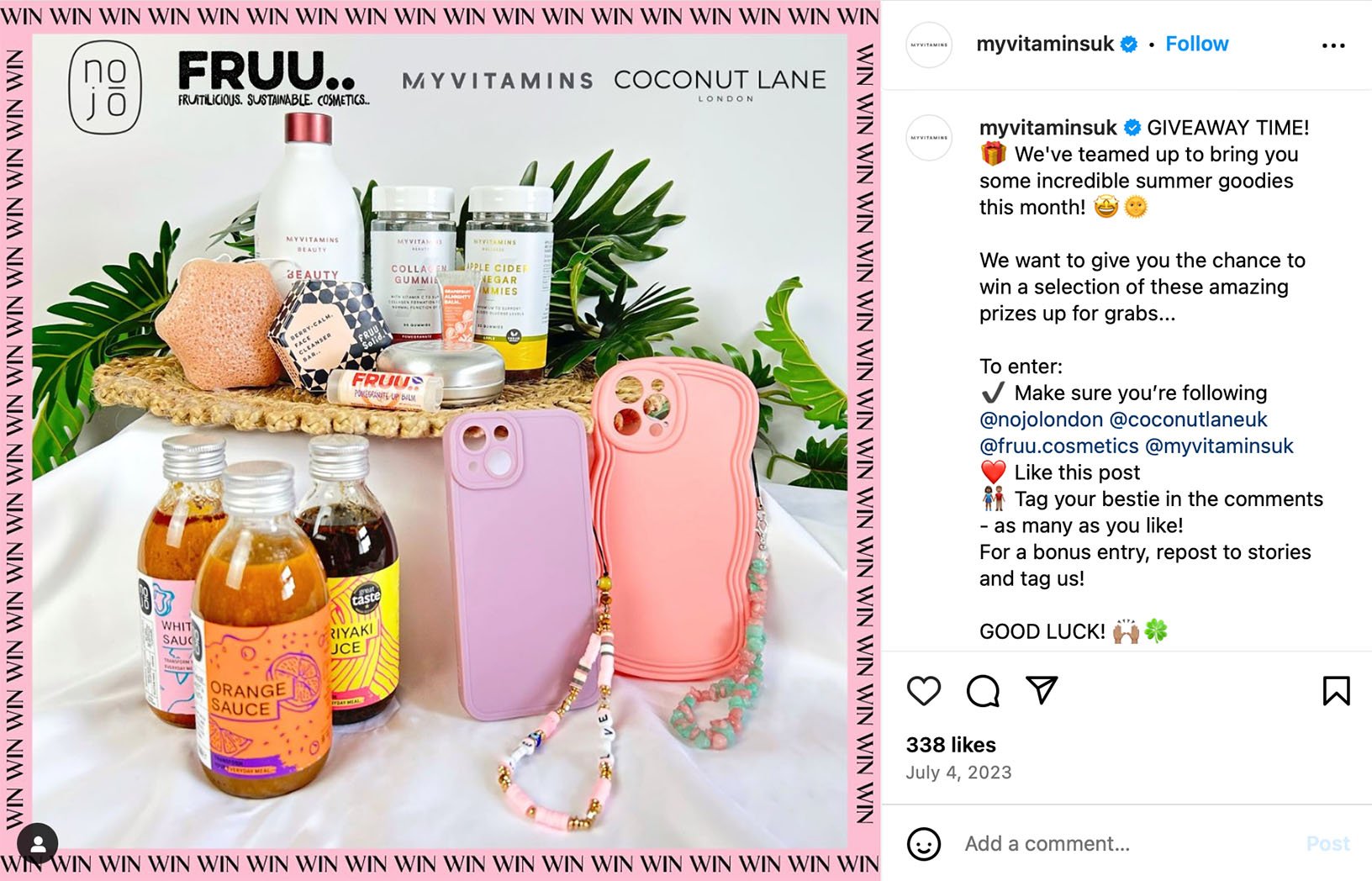 Instagram post showcasing a partnered summer giveaway bundle