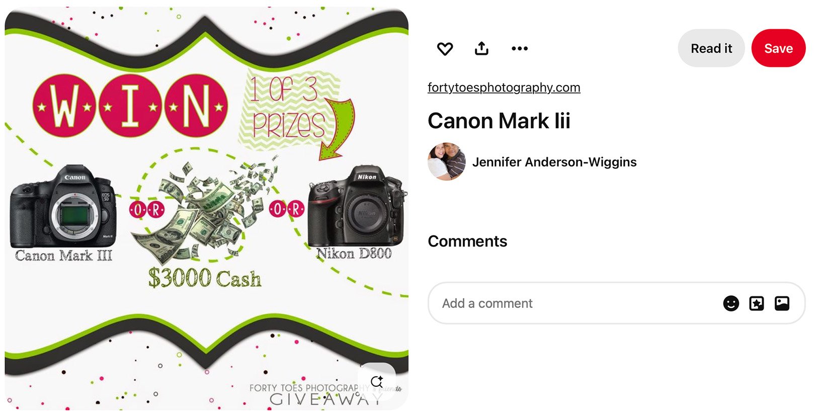 Canno Mark giveaway promotion on Pinterest