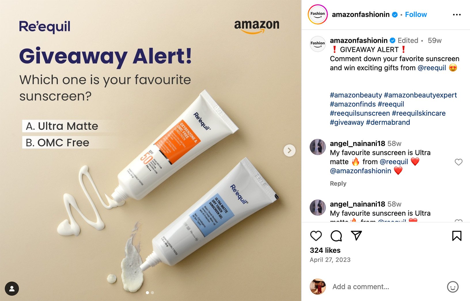 Instagram post promoting a comment to win giveaway contest