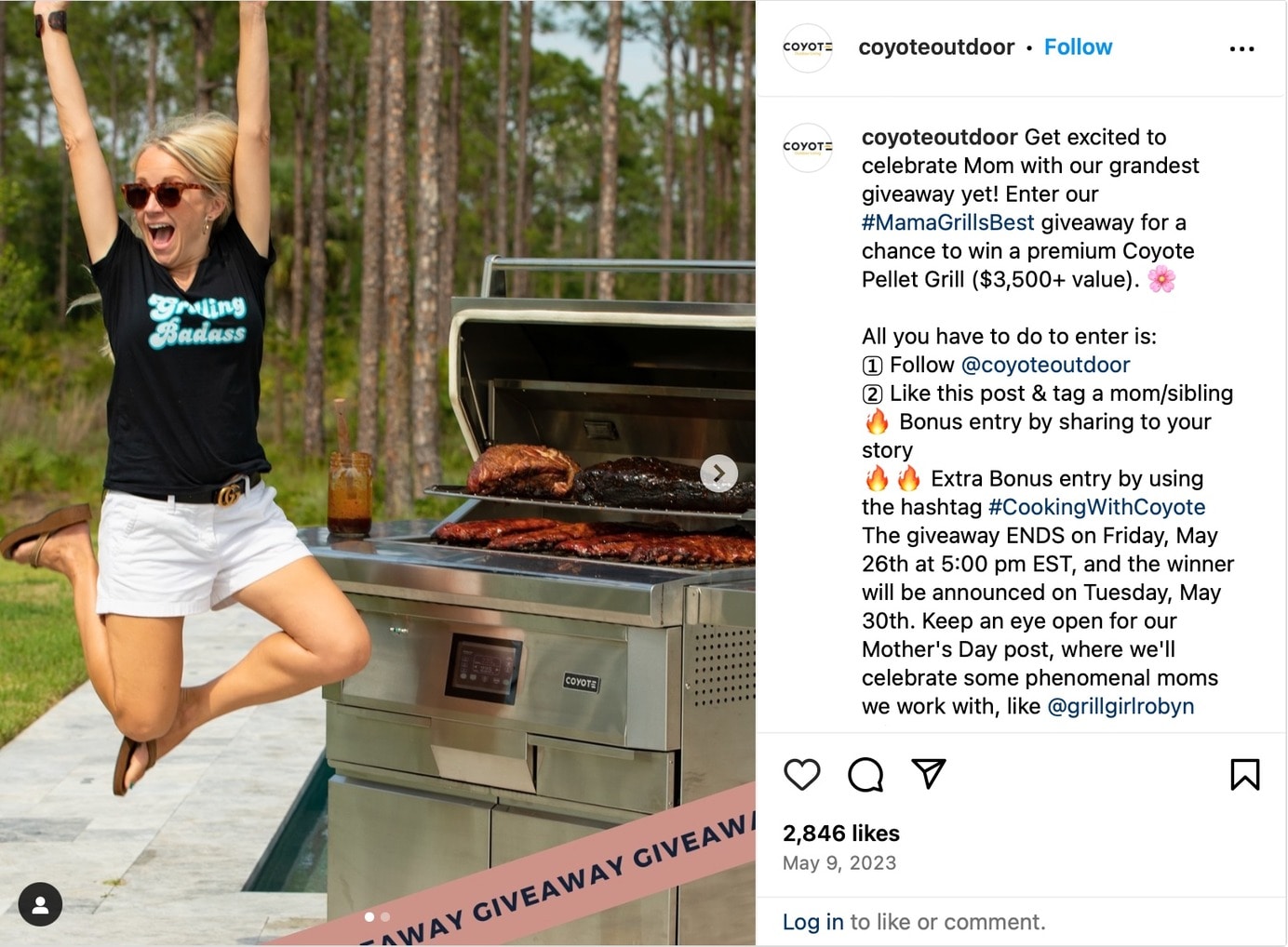 Coyote brand hosting a Mother's Day hashtag giveaway