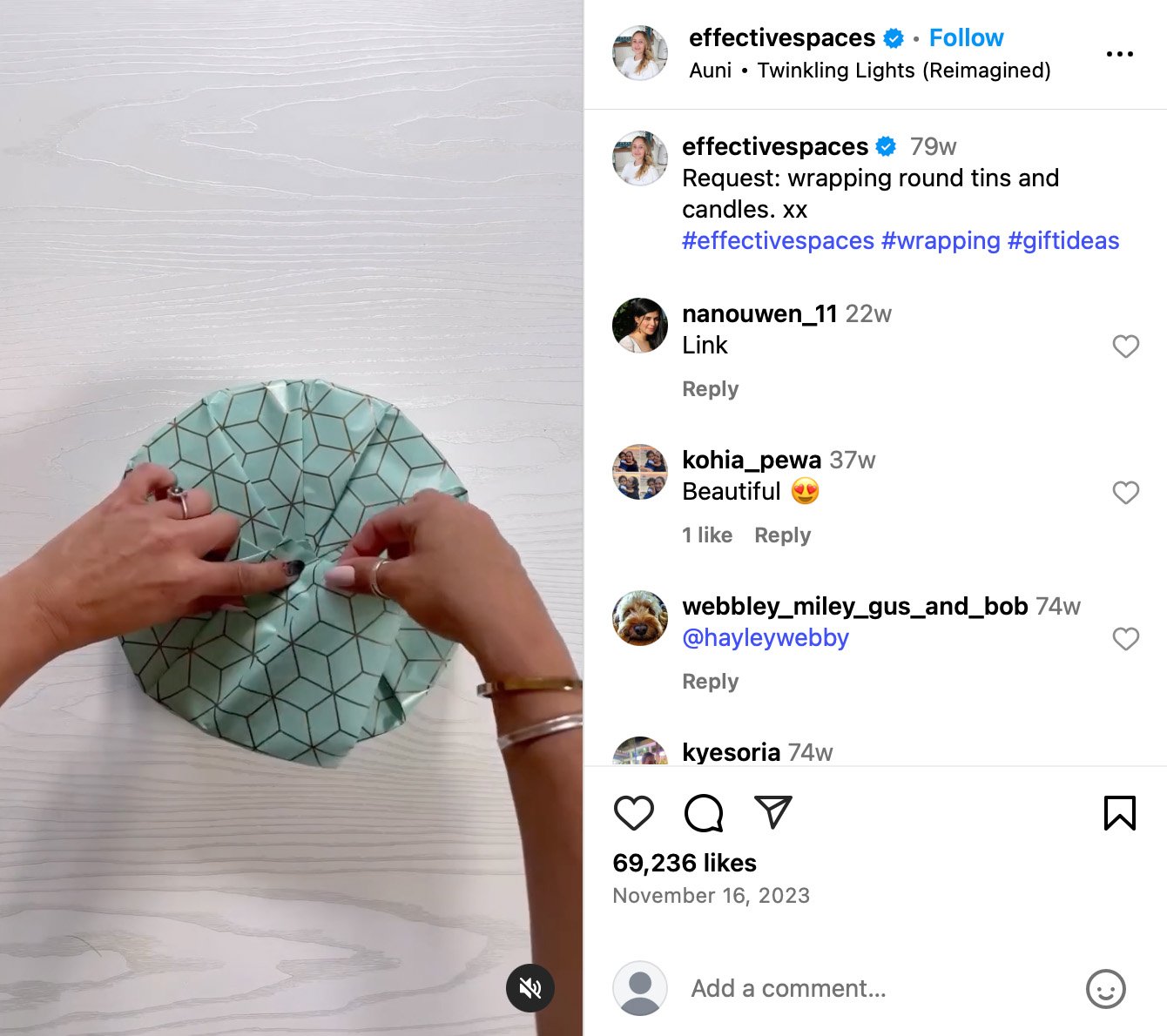 Effective Spaces Instagram post promoting a giveaway with minimalist home organisation products