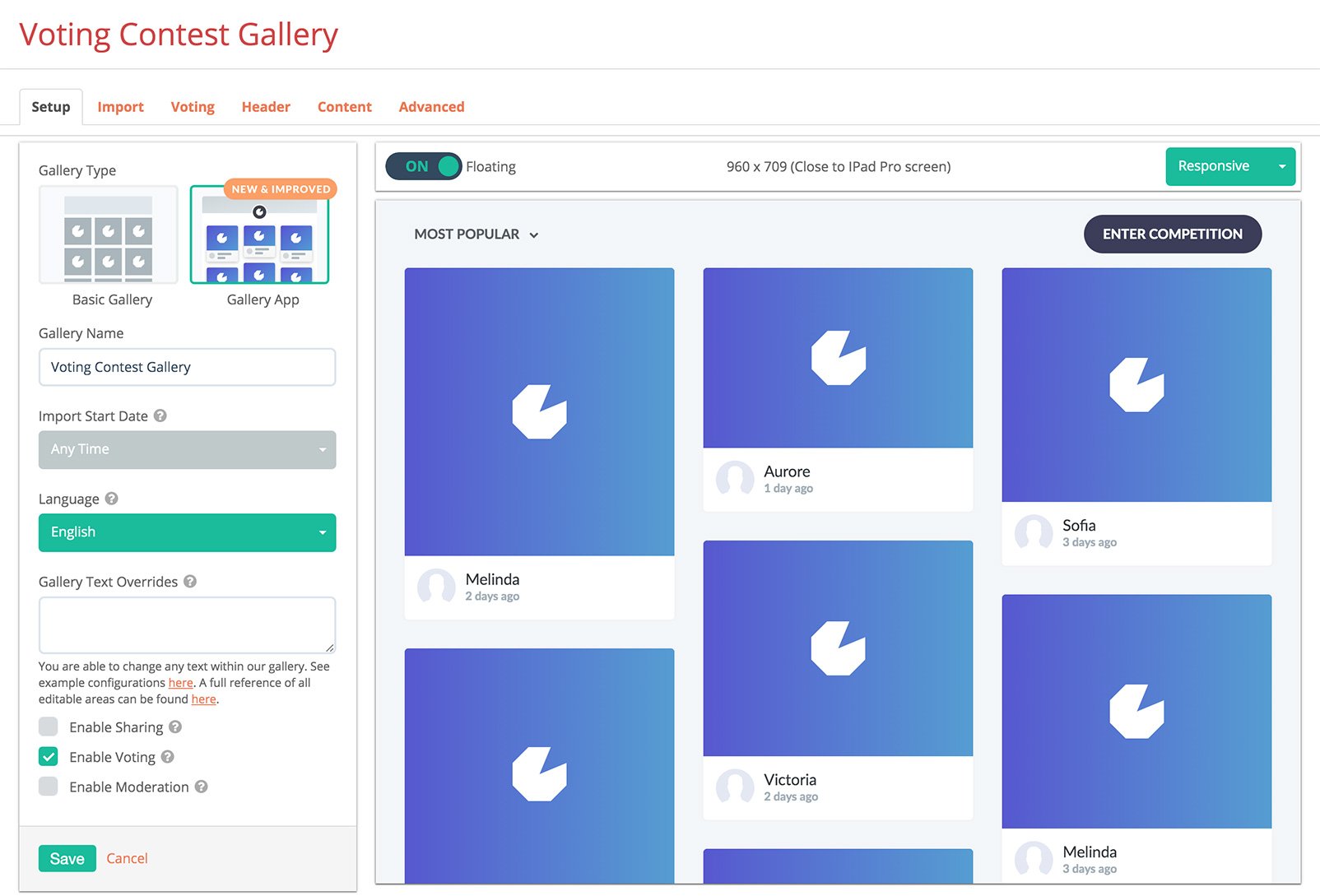 Enable Voting in Gleam Gallery's Setup tab