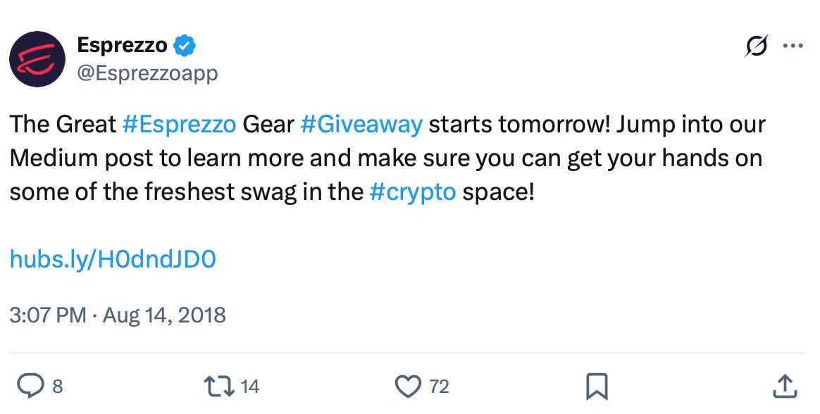 Esprezzo giveaway promotion on Twitter