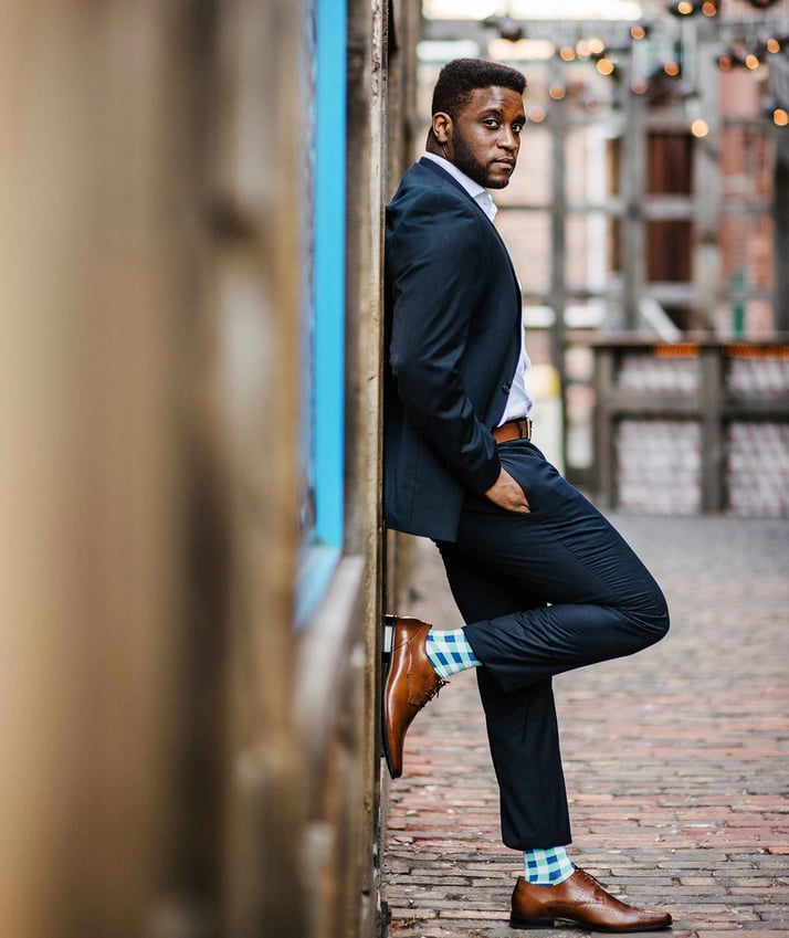 Man wearing Flyte Sock's product posing sideaways