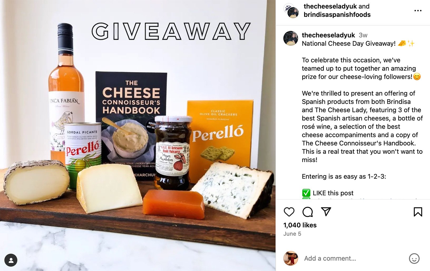 Food and beverage giveaway example on Instagram