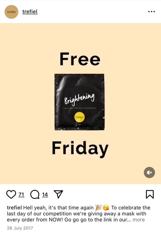 Free Friday campaign from Trefiel on Instagram