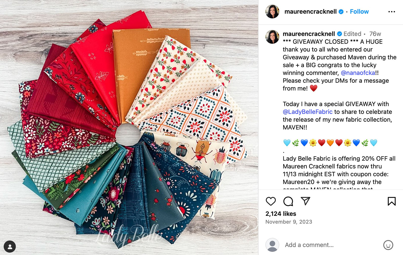 Instagram post announcing giveaway closure Giveaway closed announcement on Instagram