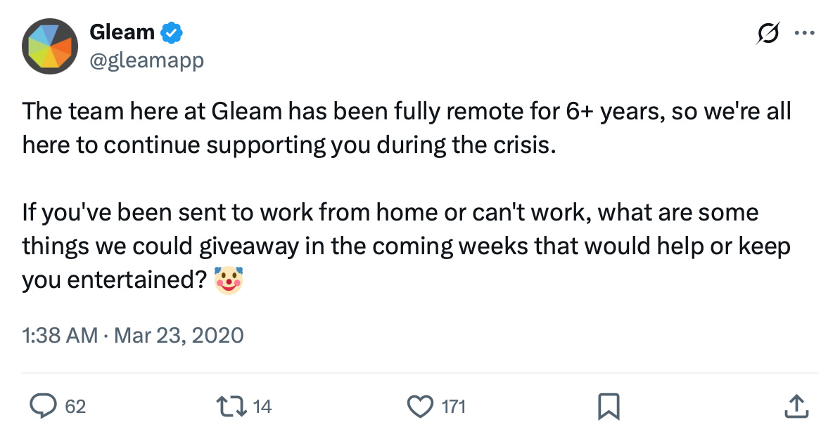 Gleam support campaign promotion on Twitter