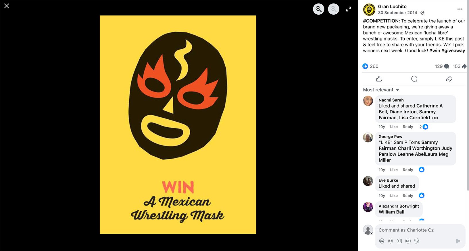 Gran Luchito giveaway promotion on Facebook