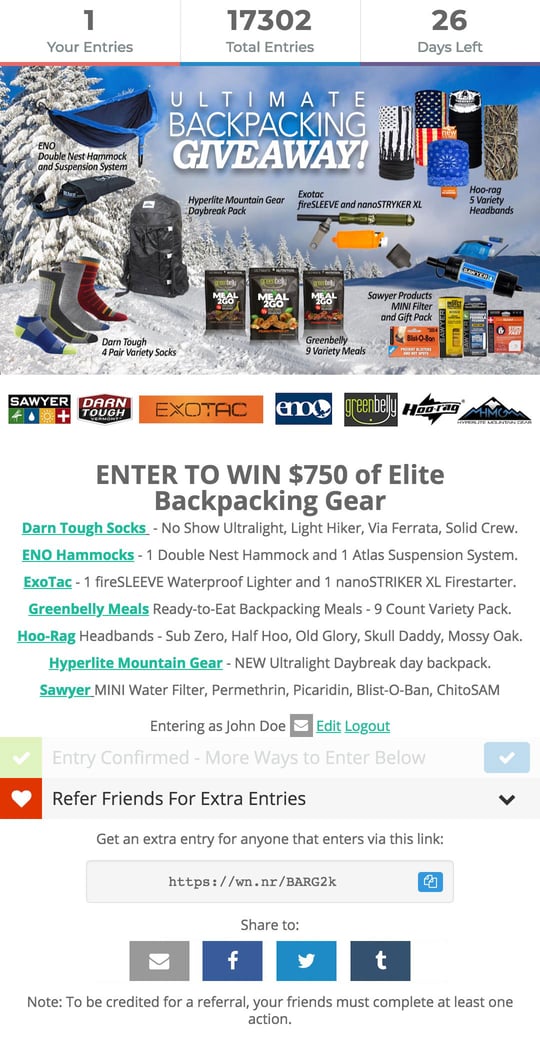 Greenbelly's Gleam Competitions campaign widget