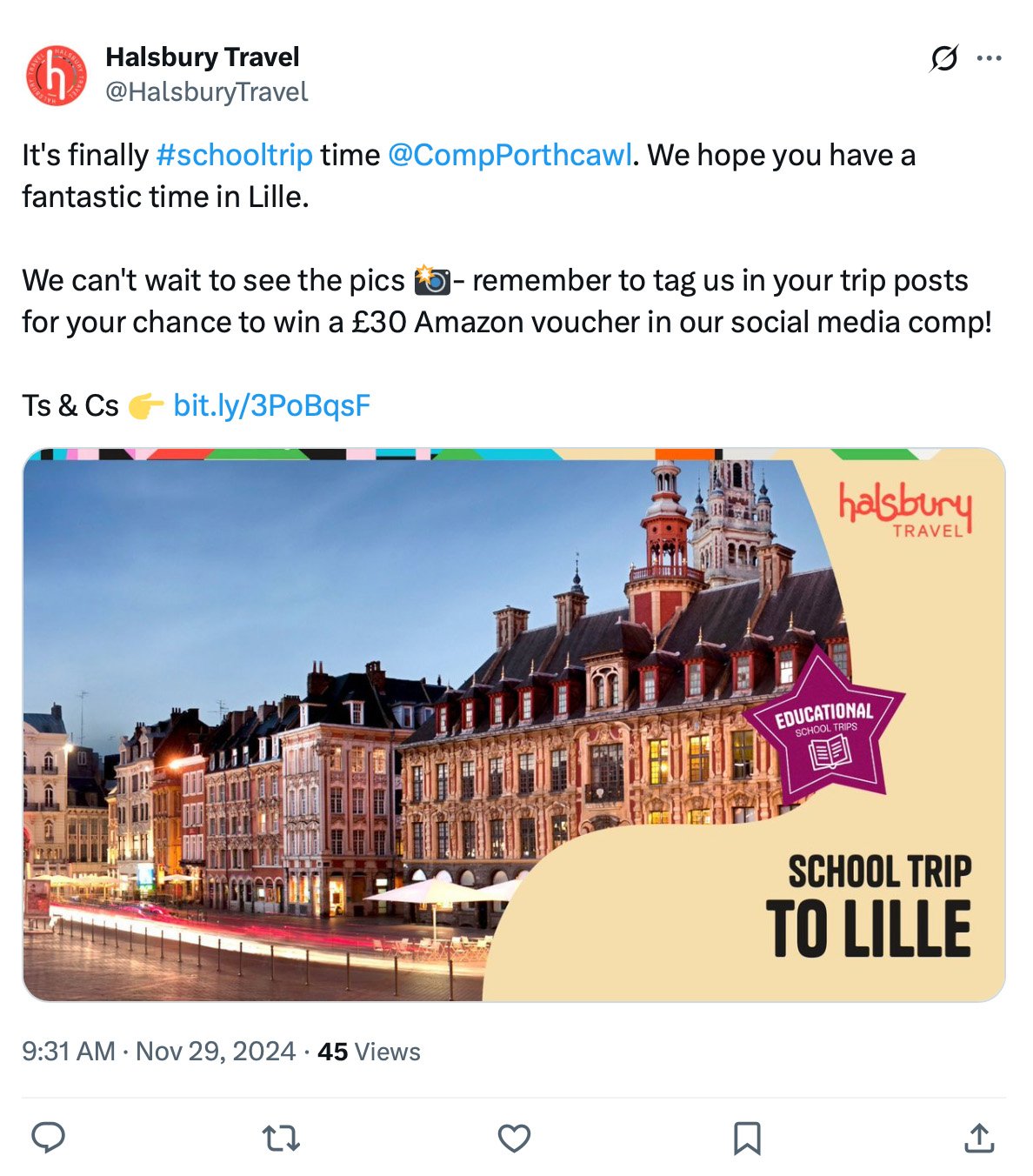 Halsbury Travel product featured on X