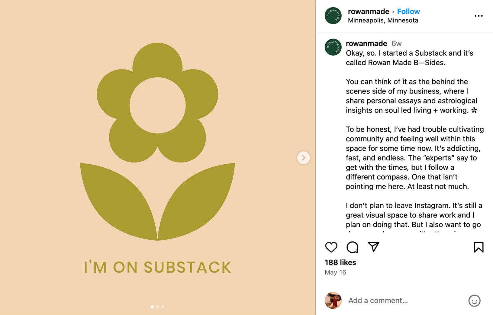 Instagram post promoting a Substack newsletter signup