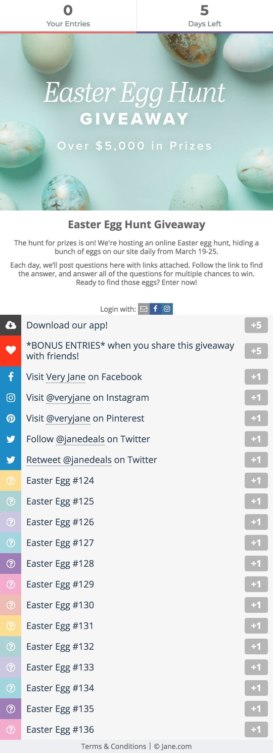 Jane.com's Gleam Competitions campaign widget