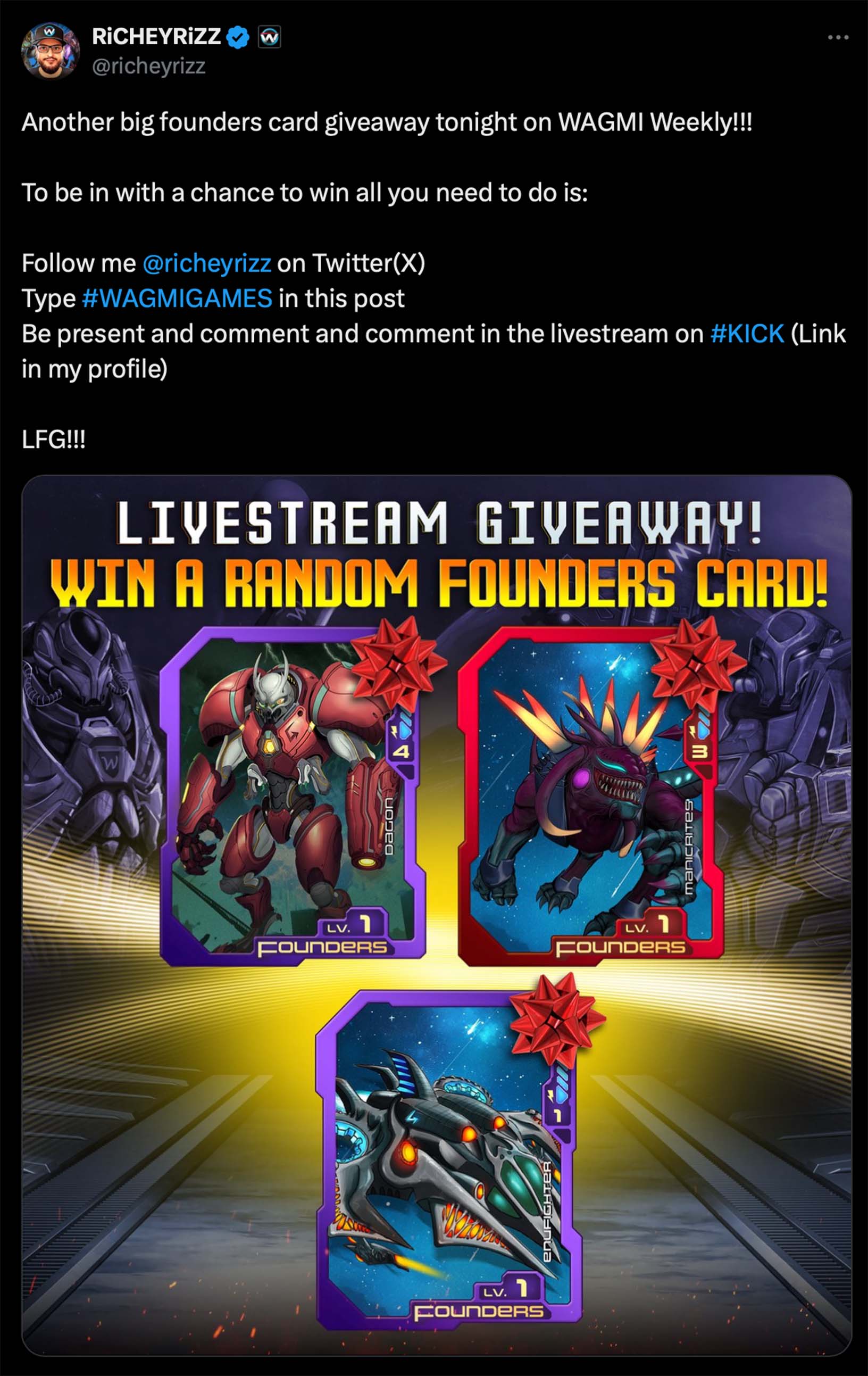 Kick giveaway announcement shared on Twitter