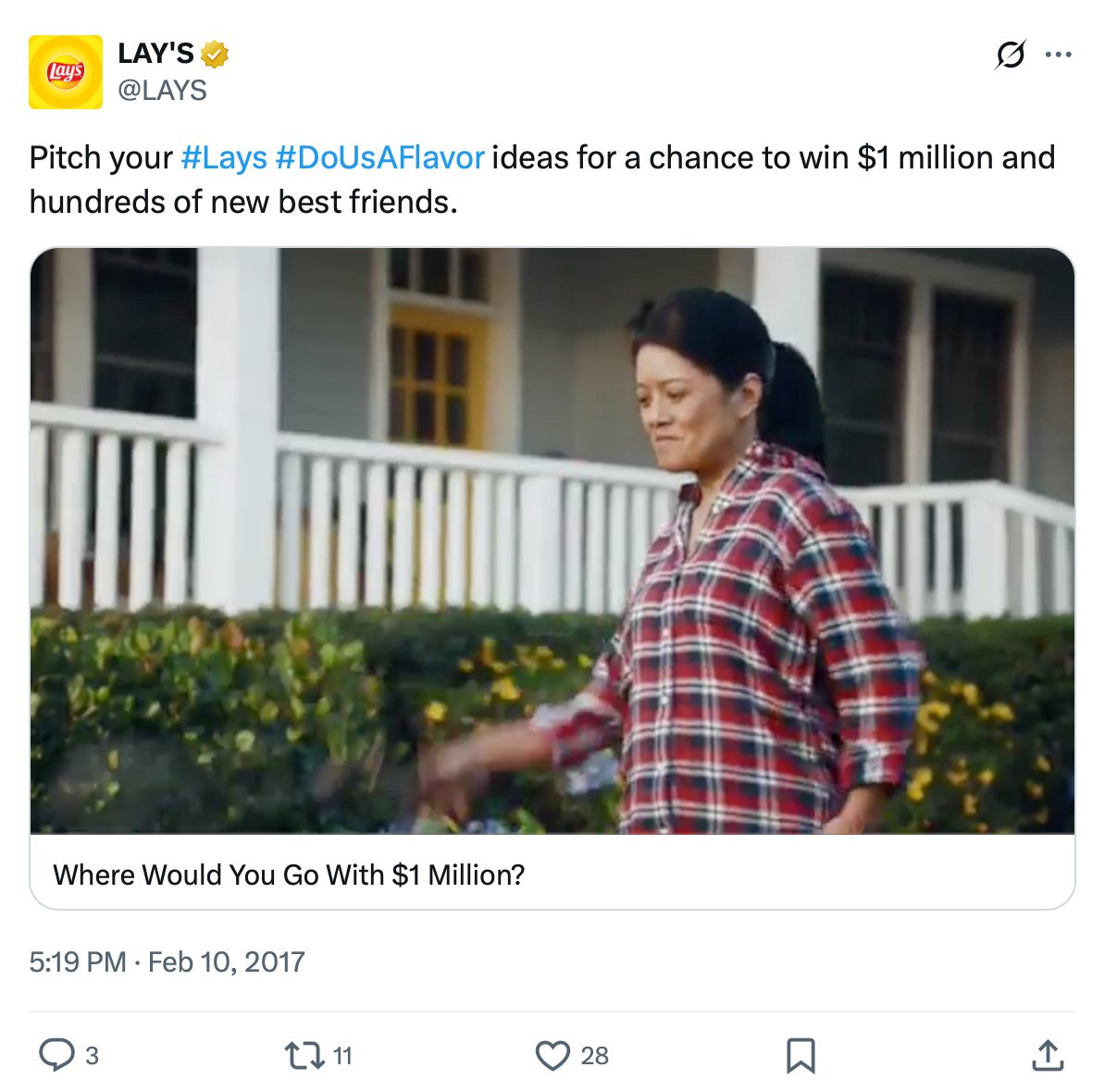 Woman in plaid shirt outdoors smiling, part of Lay’s contest promotion