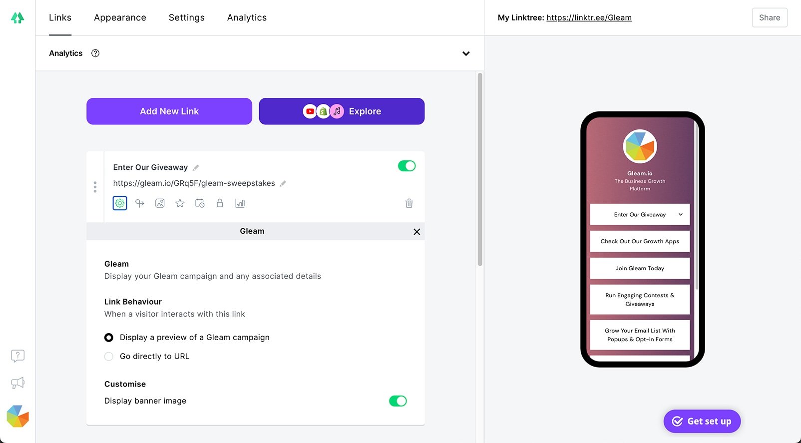 Add Gleam Competitions to Linktree