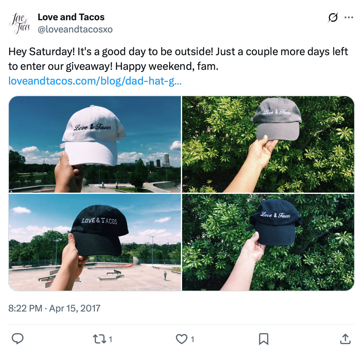 Love and Tacos giveaway promotion on Twitter