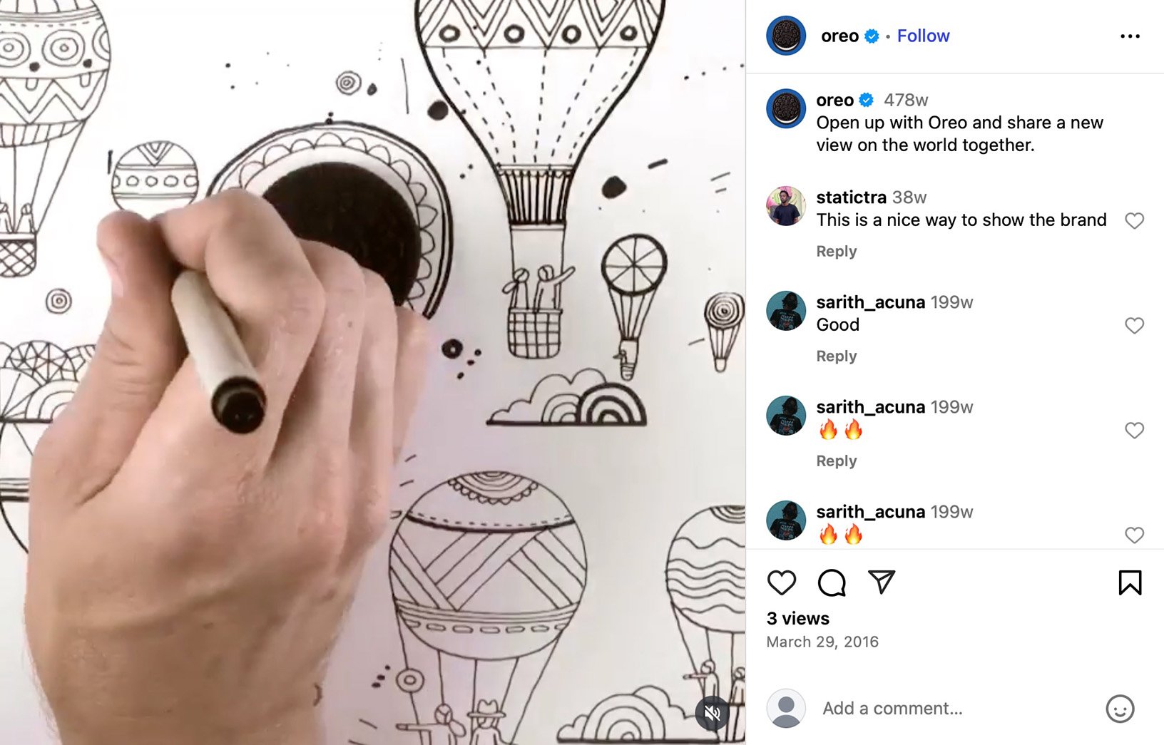 Hand drawing whimsical hot air balloons around an Oreo used as a balloon base