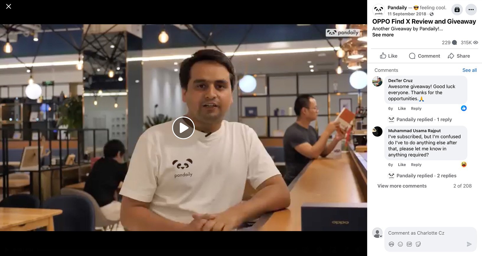 PanDaily giveaway video promotion on Facebook