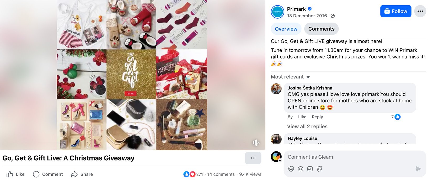 Primark Christmas giveaway collage showing festive gift ideas, decorations, and beauty products