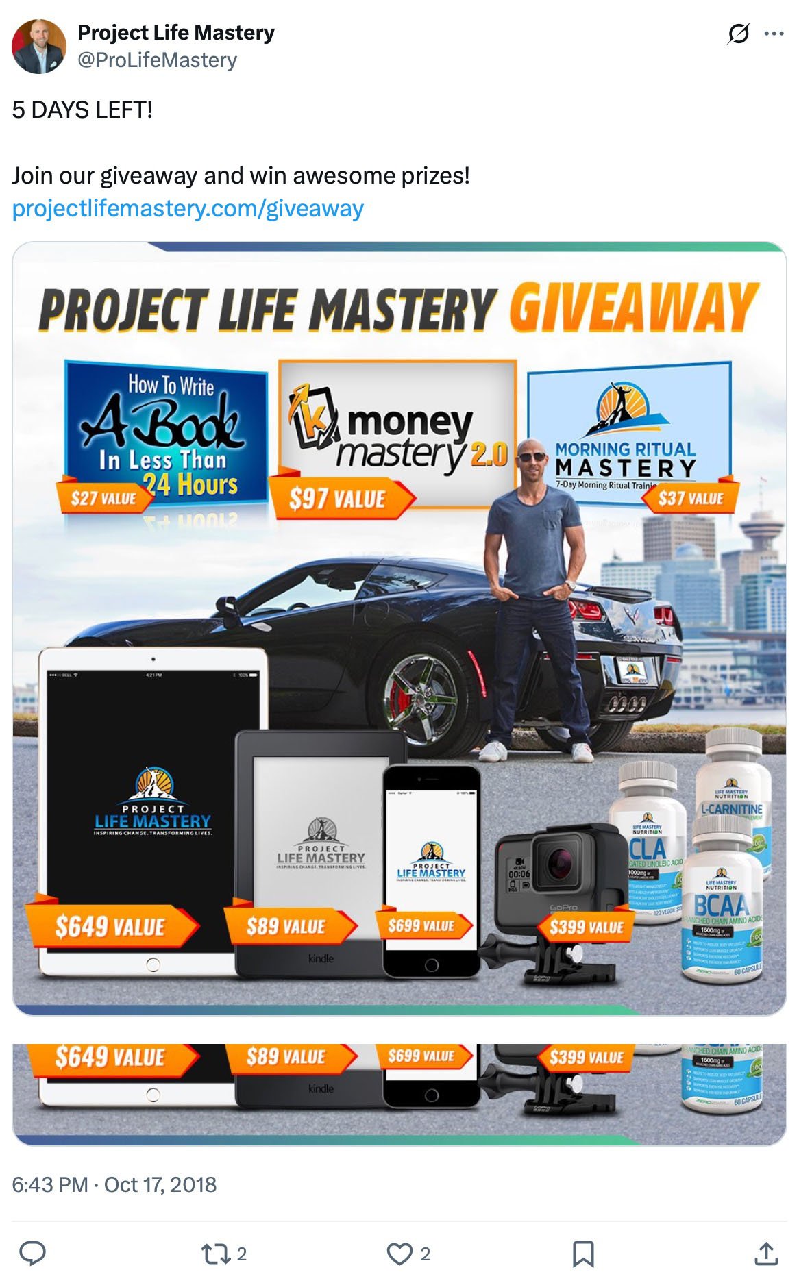 Project Life Mastery giveaway promotion on Twitter