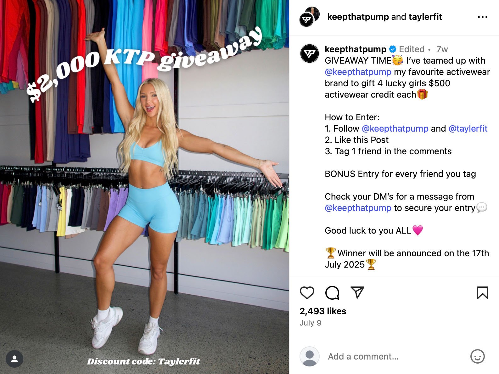 Instagram Valentines giveaway post featuring beauty products including a pink perfume bottle and pump cosmetics