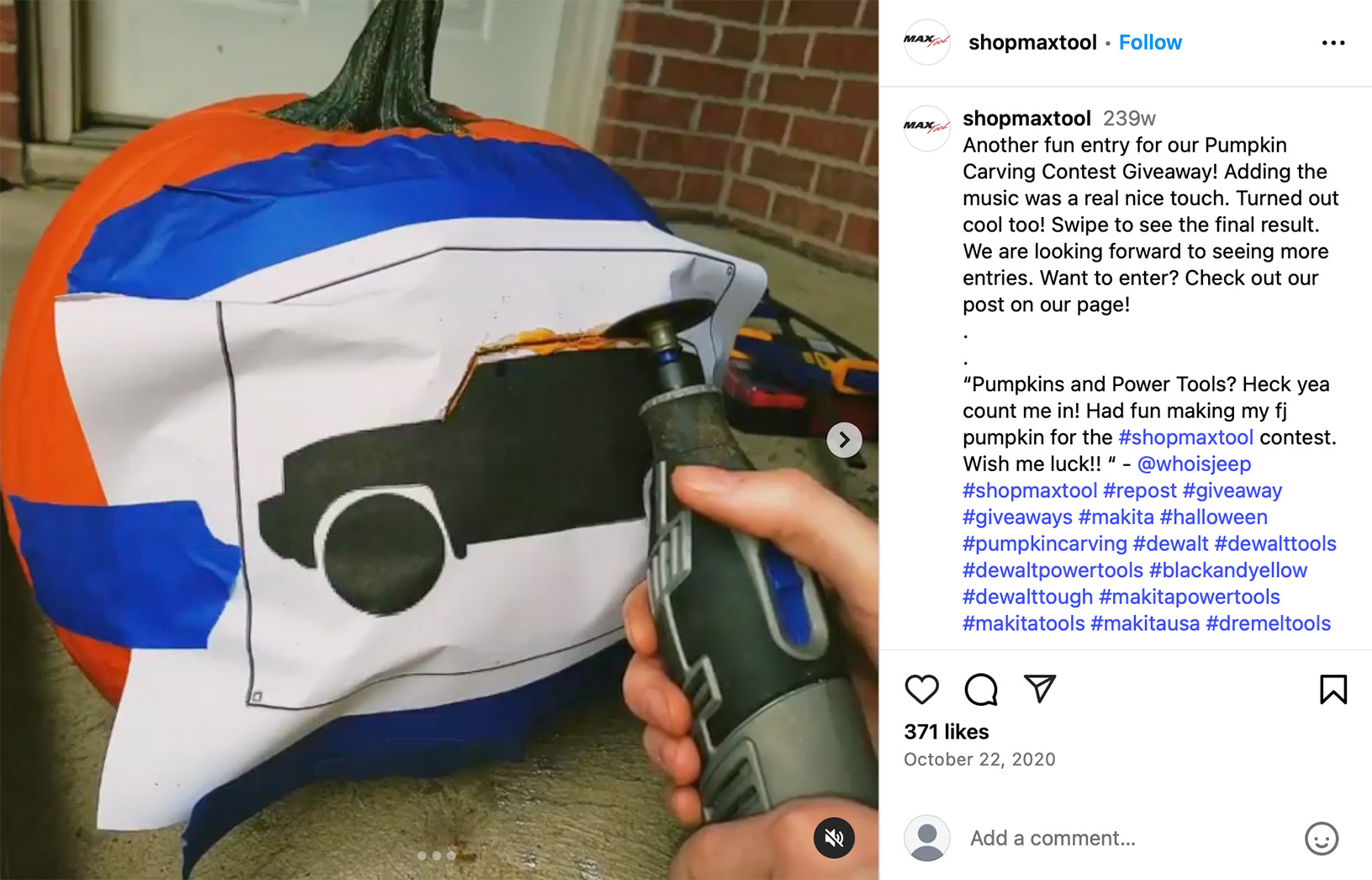 Instagram post showcasing a pumpkin-themed giveaway with autumnal branding and festive visuals