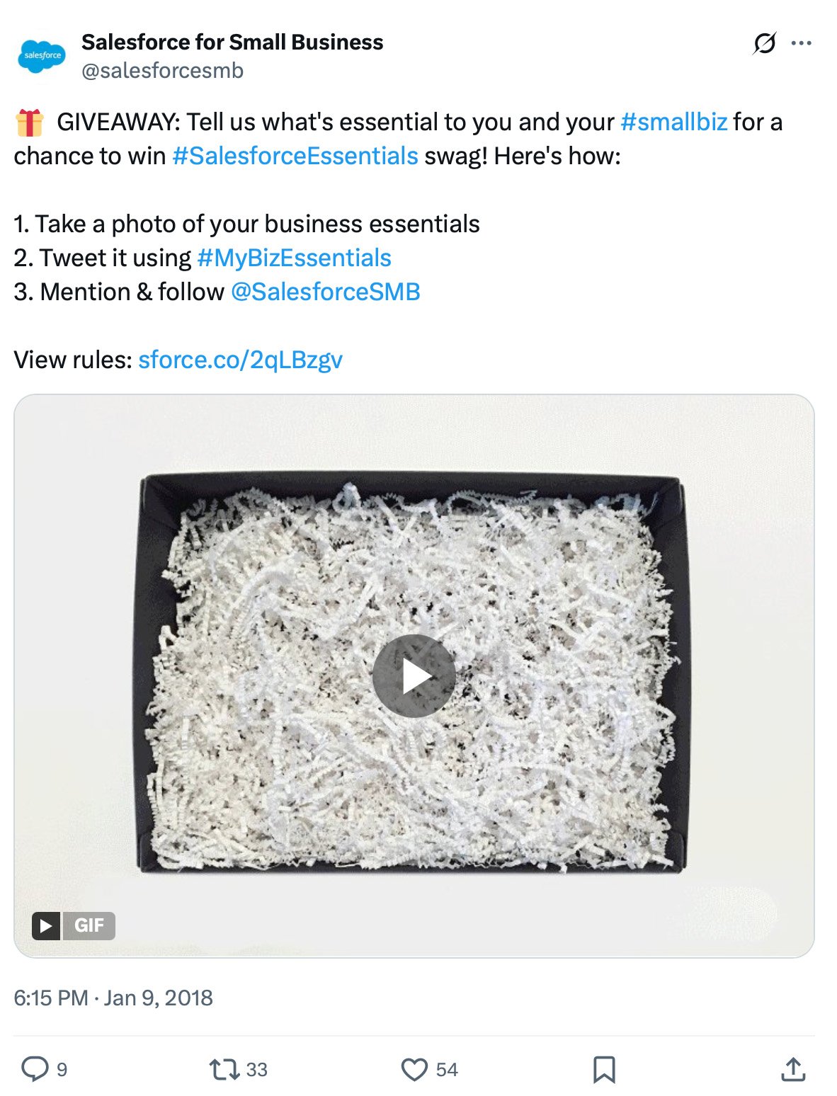 Salesforce SMB giveaway promotion on Twitter
