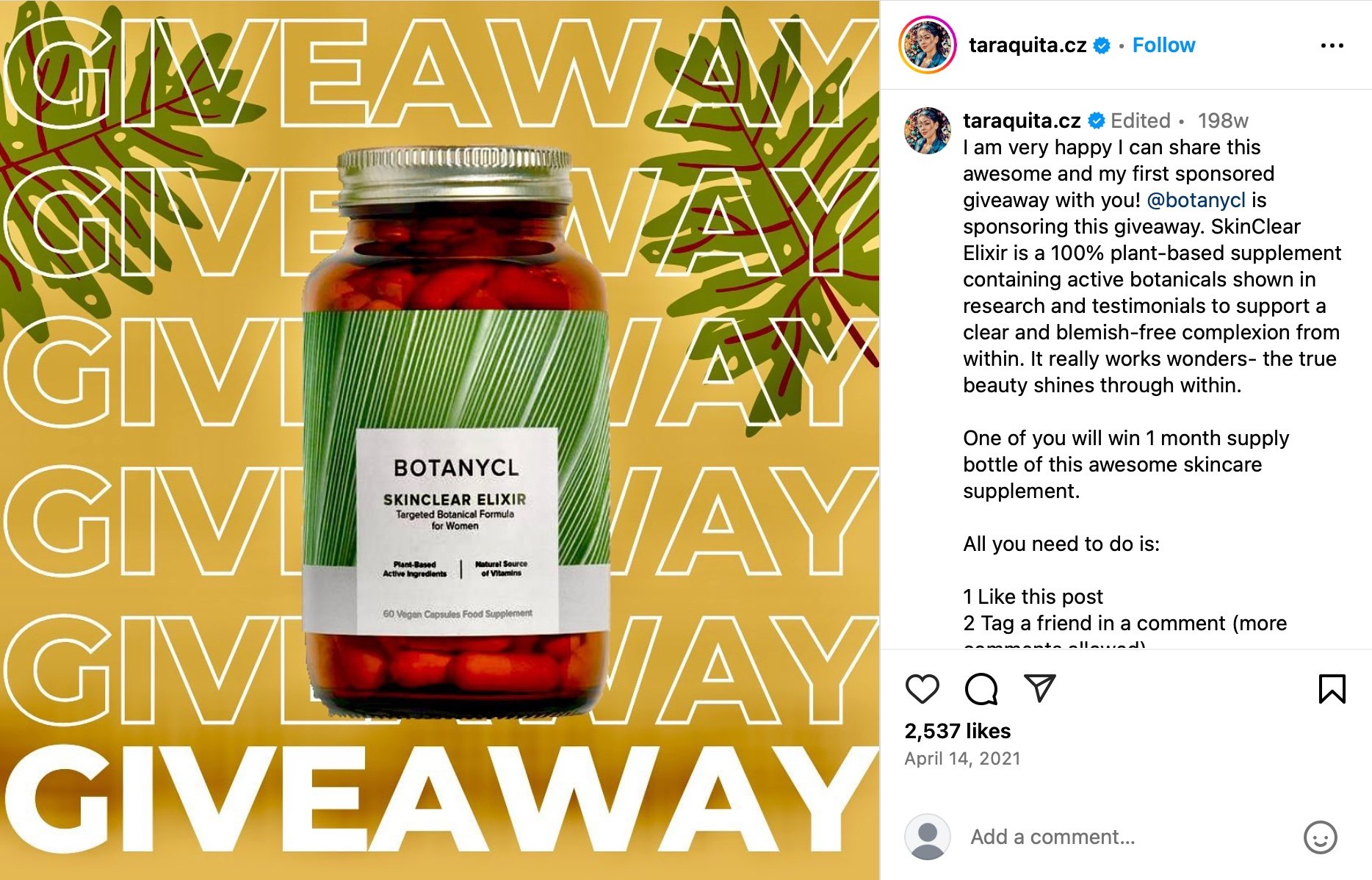 Influencer promoting a Gleam giveaway on Instagram