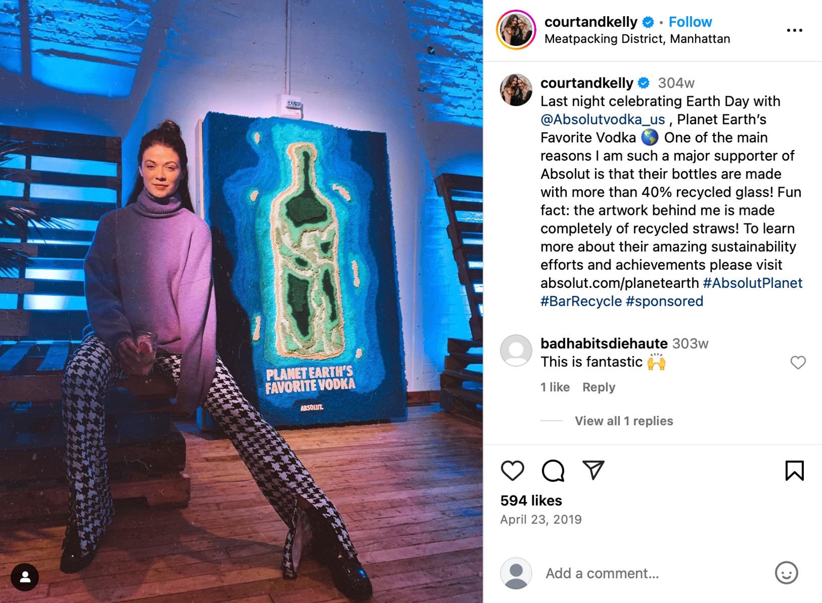 Absolut influencer campaign showing social post