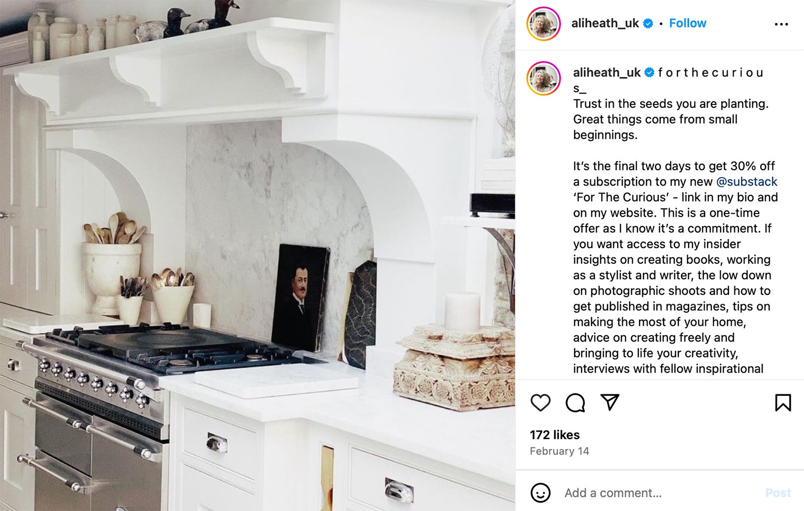 Instagram post promoting a subscriber reward offer for Substack readers