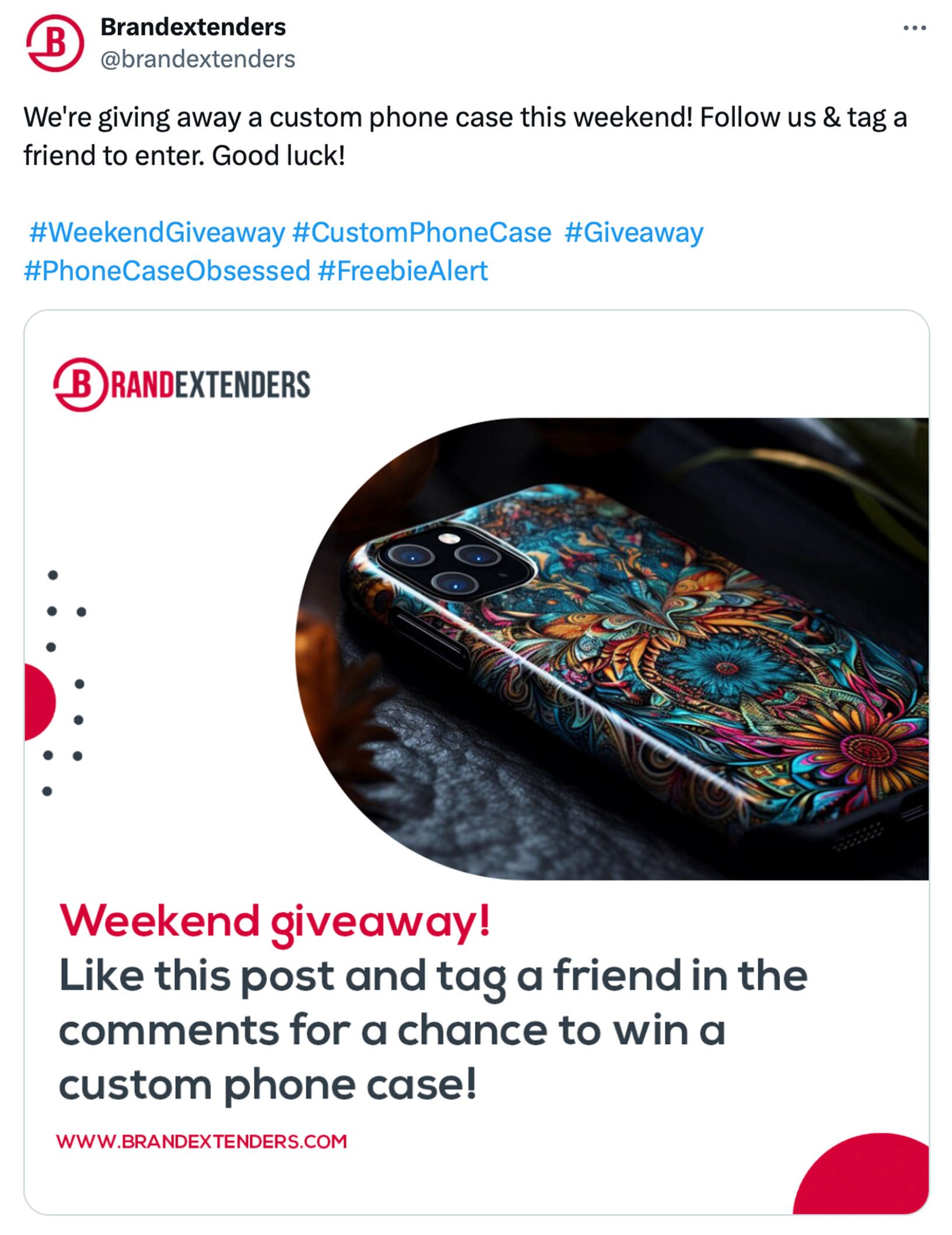 Tag a friend giveaway example on X