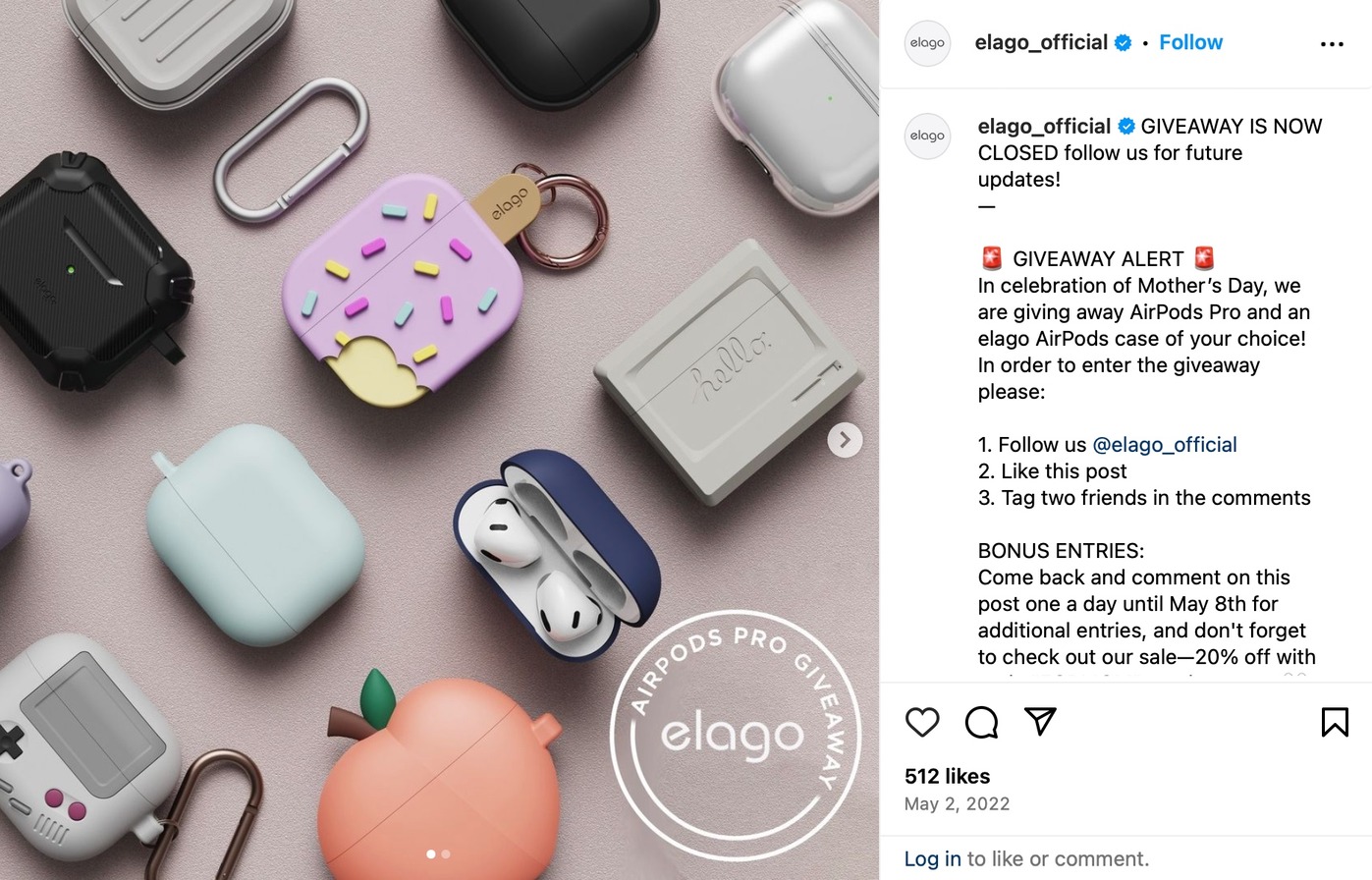 Tech giveaway prize example on Instagram