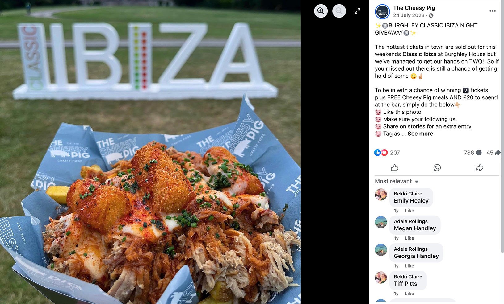 The Cheesy Pig giveaway promotion on Facebook