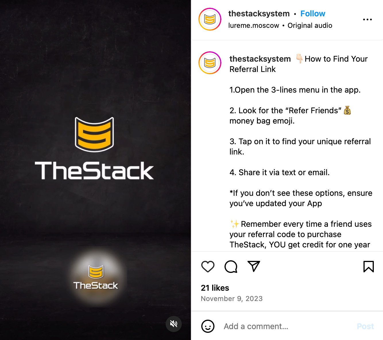 The Stack system product featured on Instagram