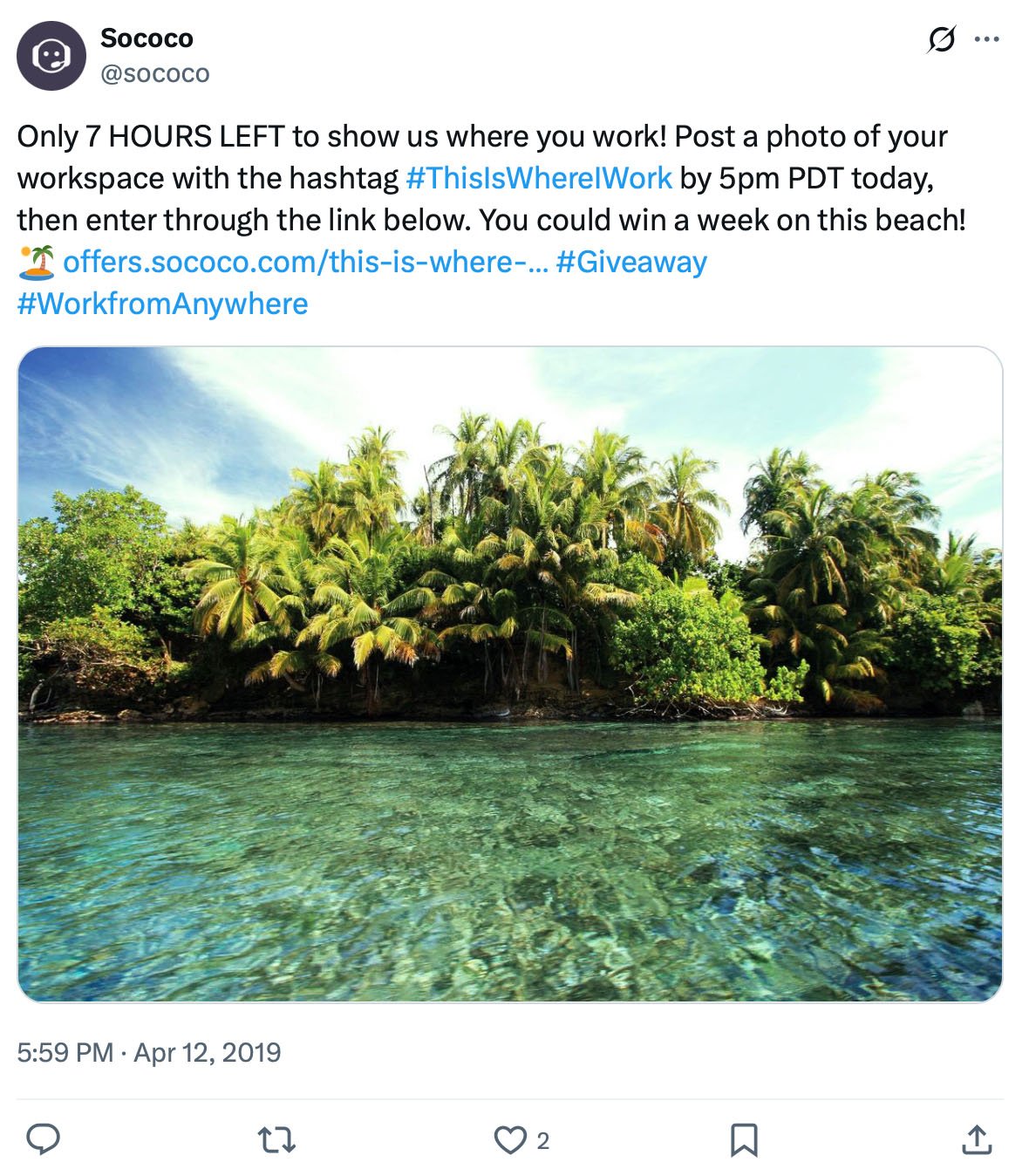 Sococo remote workspace giveaway on Twitter