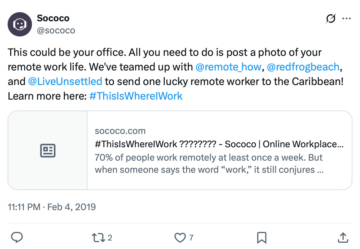 Sococo remote work campaign on Twitter
