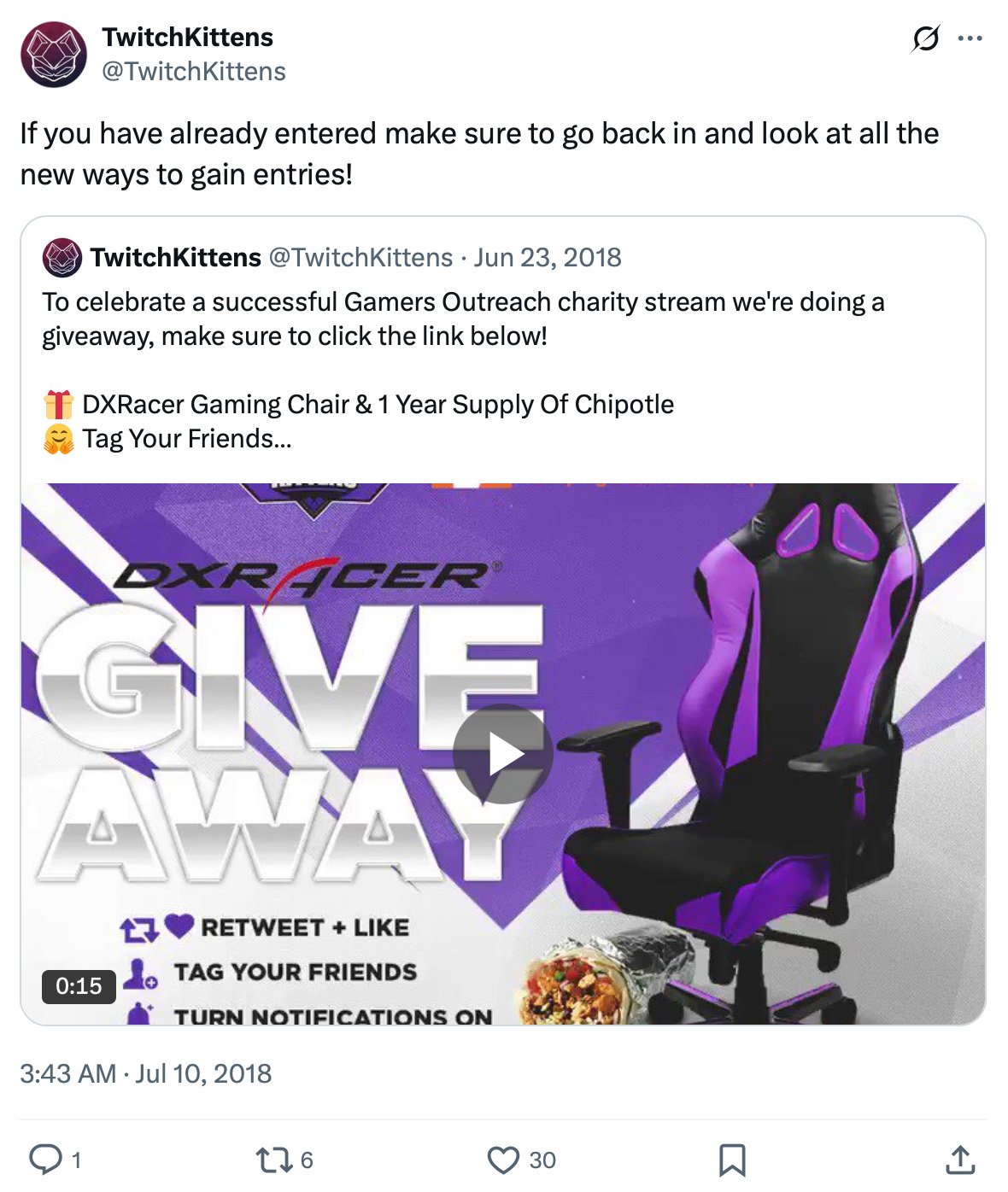 TwitchKittens retweet giveaway campaign on Twitter