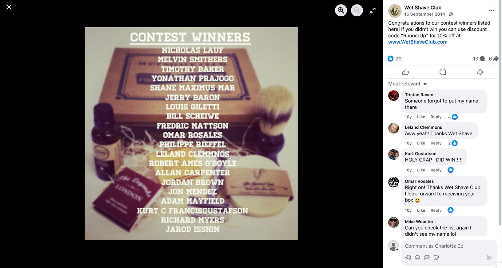 Wet Shave Club giveaway promotion on Facebook