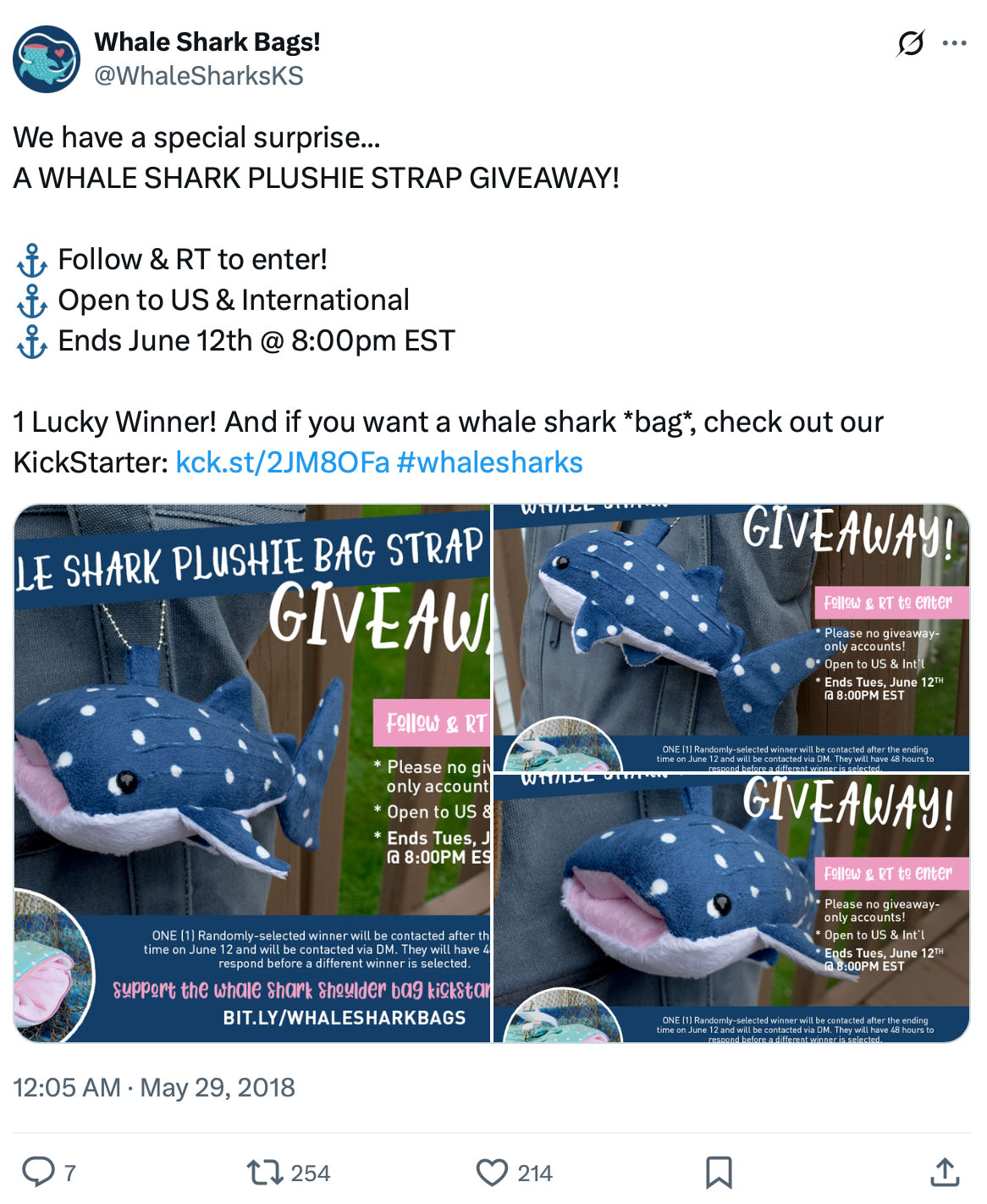 Whale shark plushie strap shown from multiple angles in giveaway graphic